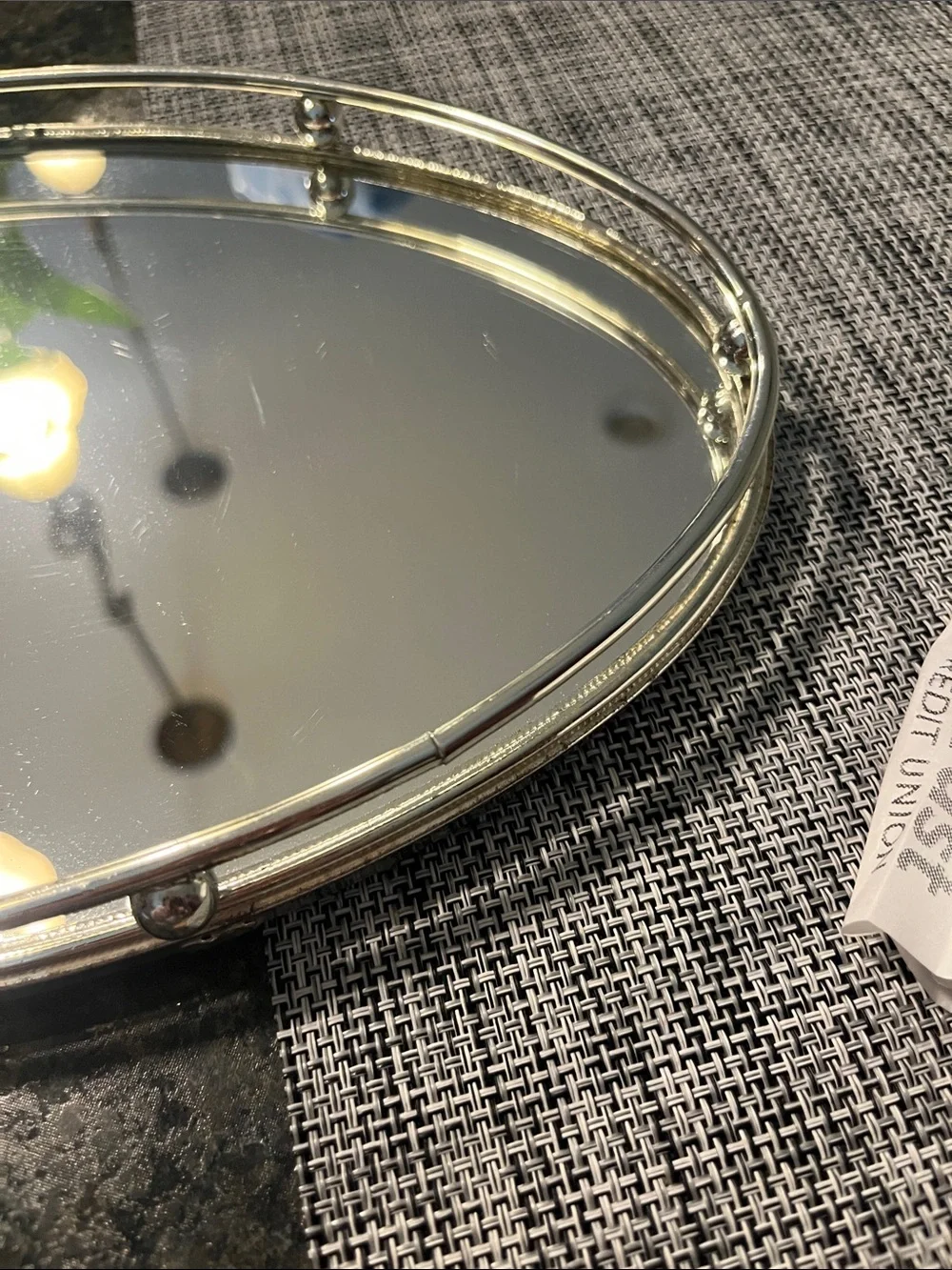 Silver Accent Oval Vanity Tray - Mirror Finish